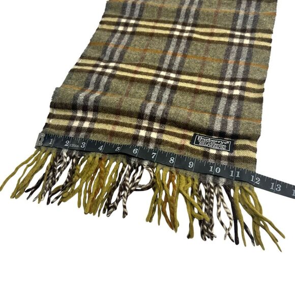 Burberry's Men's Olive Green Multicolored Checkered Wool Fringe lambswool Scarf - Picture 5 of 6